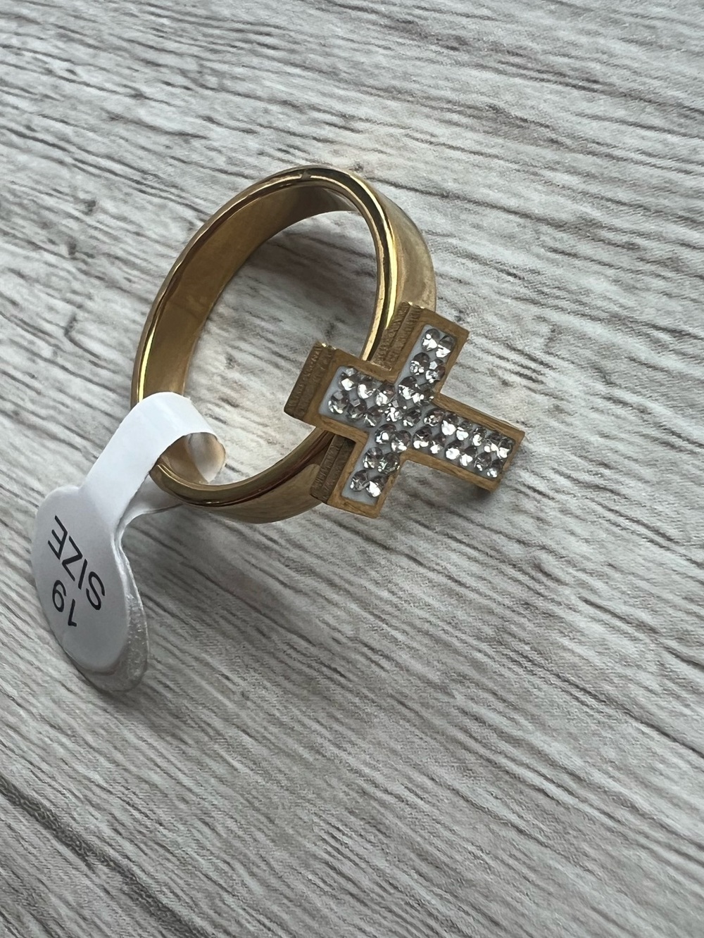 Gold Cross Ring with Pavé Crystals - Women - Picture 2 of 3